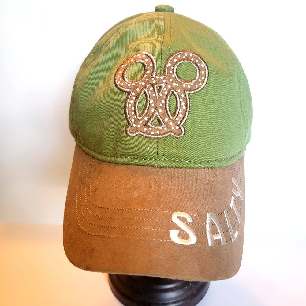 Disney Mickey Mouse SALTY Pretzel Baseball Cap Green Brown Adjustable Adult